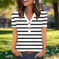 thumbnail image 2 of V-neck Short Sleeve Shirt for Women, Polyester Printed Top with Button Front, Regular Length, Slimming High-Cut Design, Black, S, 2 of 9