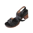 thumbnail image 2 of Sandals for Women Dressy Summer Peep Toe Slingback Chunky Stacked Heel Ankle Booties Ankle Buckle Strap Sandals Black 6.5, 2 of 7