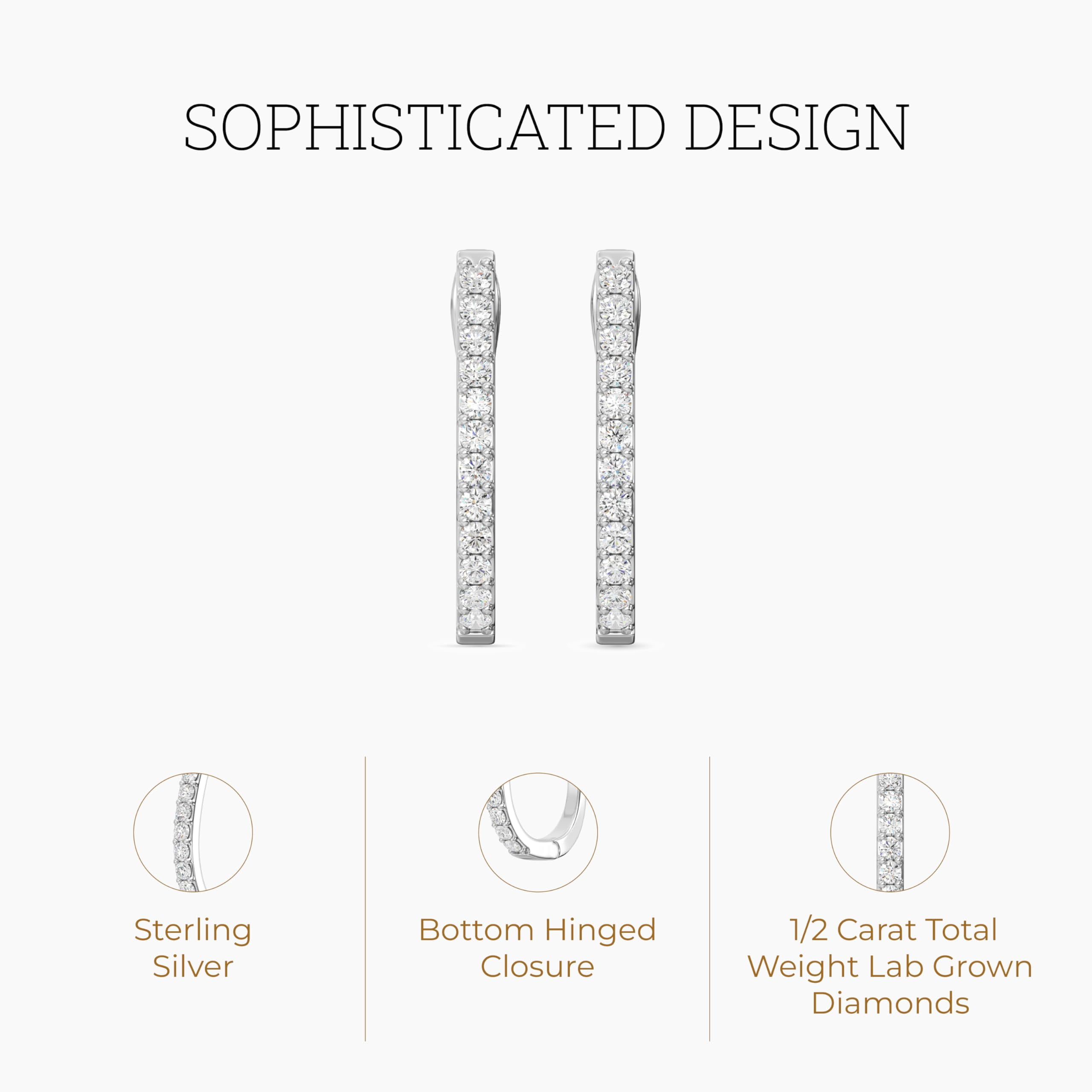 Gilded 1/2 Carat Total Weight Lab-Grown Diamond U-Shaped Hoop Earrings for Women in 925 Sterling Silver | Hypoallergenic Fine Jewelry | Latch Back Closure | SI1 Clarity, F Color