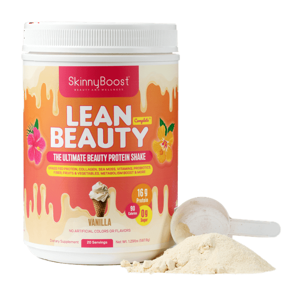 Lean Beauty Shake Protein Powder-Vanilla- Grass Fed Whey Protein, Hydrolyzed Collagen, Beauty Ingredients, Vitamins and Metabolism Support, No Sugars, All Natural, 20 Servings, Made in USA