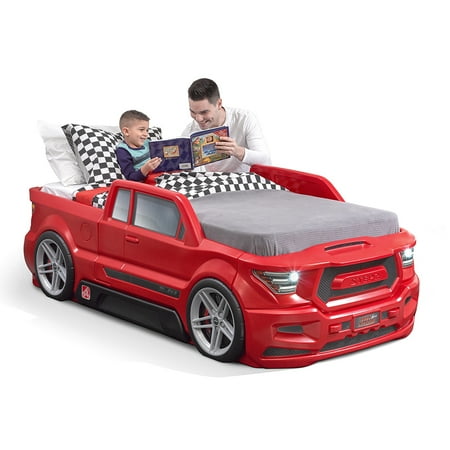 Step2 Turbocharged Twin Size Truck Car Bed, Car Bed for Boys and Girls, Working Headlights & Built-In Storage, Toddlers Ages 3+ Years Old, Adult Assembly Required, Vibrant Red