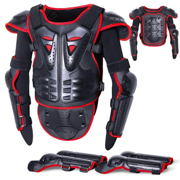 StarknightMT Upgraded Motorcycle Kids Armor Suit Dirt Bike Gear Elbow Knee Pads Chest Belly Protector Motocross Riding Guards Setï¼Redï¼