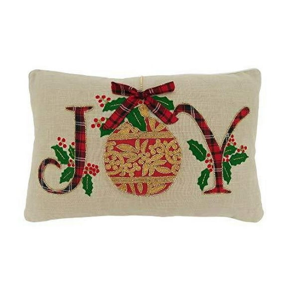 Fennco Styles Joy Ornament 100% Cotton Decorative Throw Pillow 14" W x 22" L – Natural Holiday Cushion for Christmas, Home, Couch, Bedroom, Living Room and Office Décor