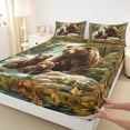 thumbnail image 3 of Castle Fairy Animal Bears 4 Pieces Queen Sheet Sets for Boys Teens Men,Tree Leaves Ultra Soft Flat Sheet,Woodland Wildlife Queen Fitted Sheet,Luxury Bedroom Decor, 3 of 7