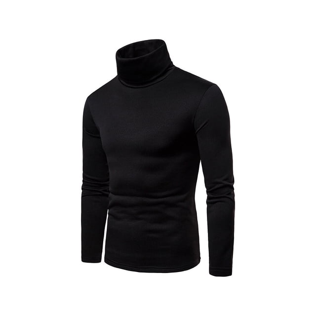 Minnieouse Camisa térmica de cuello alto para hombre, jersey de Color sólido, ropa interior suave y cómoda para dormir en otoño e invierno, Ropa interior Negro L