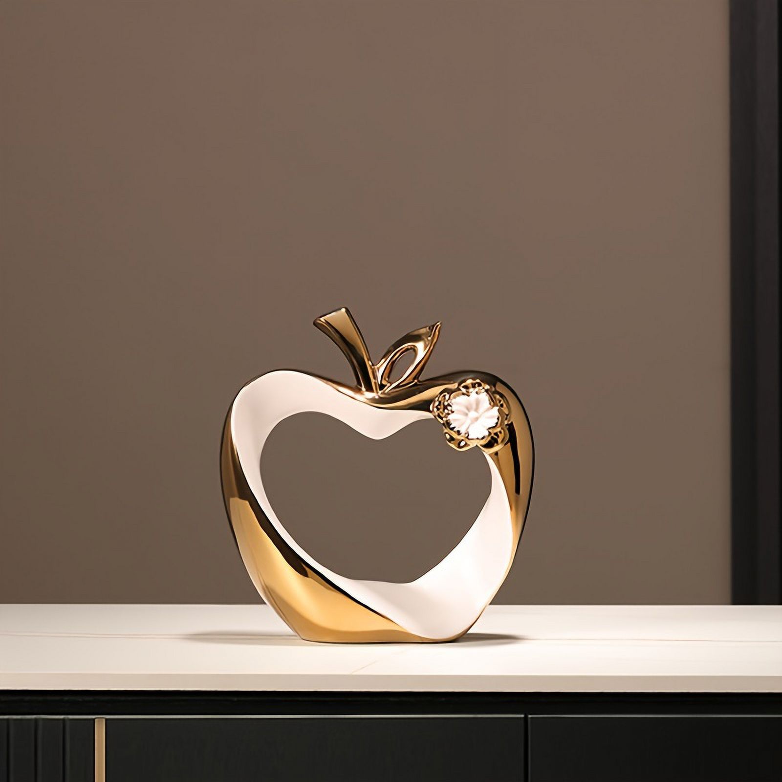 VECPIO Vibrant Orange Ceramic Abstract Apple Statue - Elegant Centerpiece for Living Room and Dining Room Decor  Black and Golden Finish  Perfect for Coffee Table and Shelf Decoration  Un