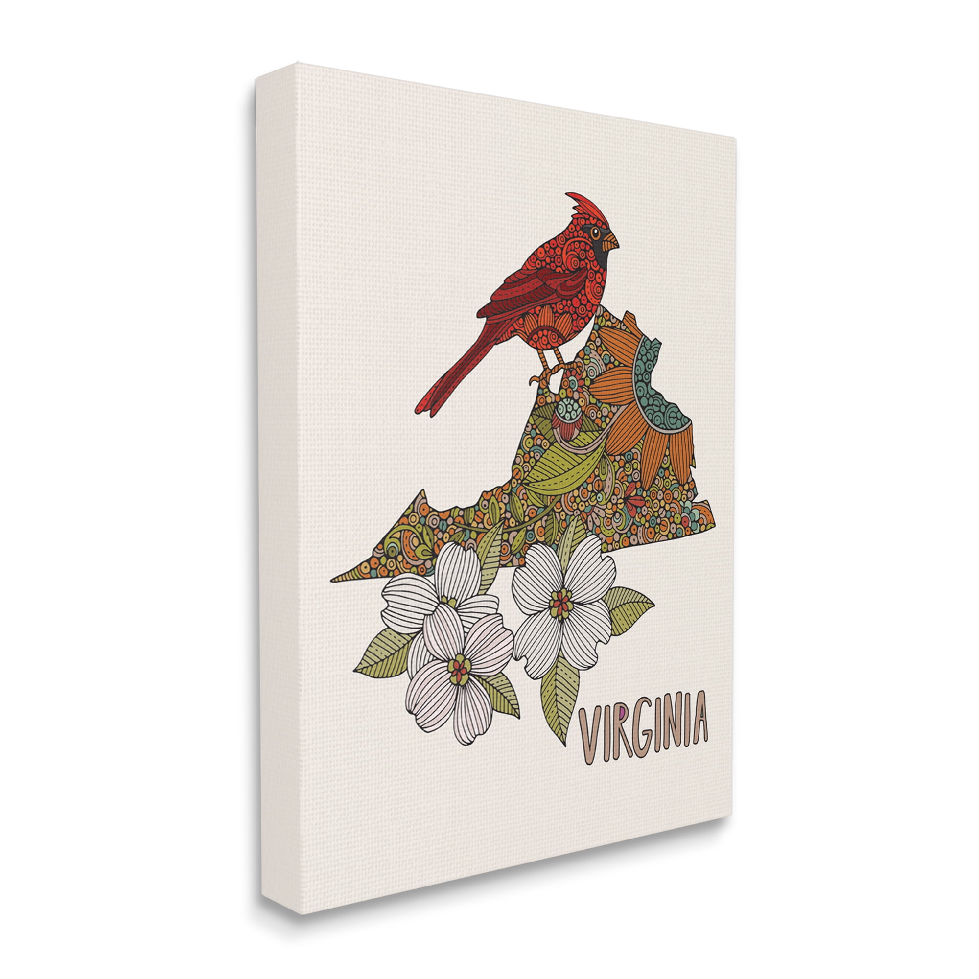 Stupell Industries Virginia Cardinal Bird Intricate Dogwood Floral Pattern Graphic Art Gallery Wrapped Canvas Print Wall Art, Design by Valentina Harper