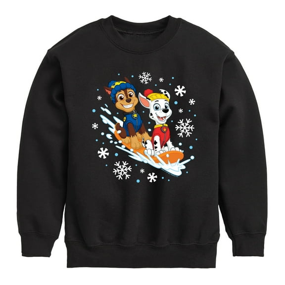 Paw Patrol - Chase Marshall Sledding - Toddler And Youth Crewneck Fleece Sweatshirt