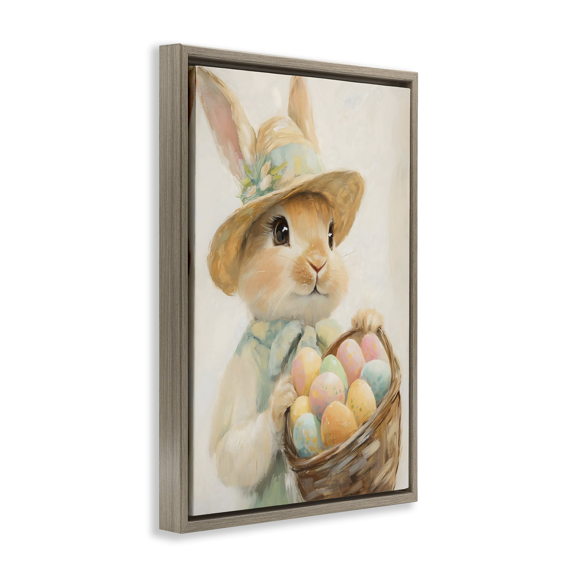 Stupell Industries Easter Egg Basket Rabbit Brown Framed Floater Canvas Wall Art, design by The Prints Vibe