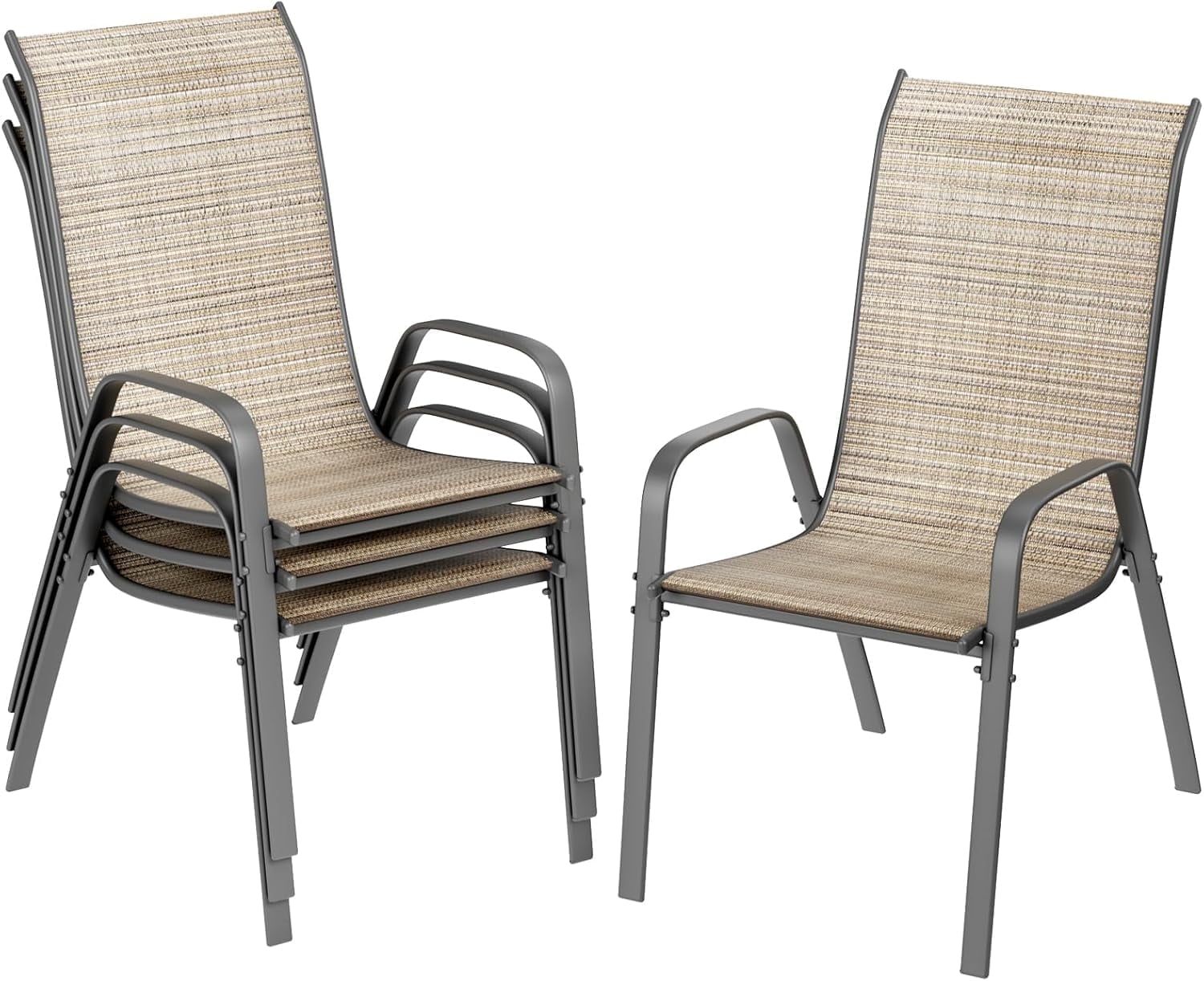 TLSUNNY Outdoor Dining Chairs Set of 4, Patio Dining Chairs w/ Wide Breathable Seat & Metal Frame, Stackable for Poolside, Garden, Backyard, 330lbs