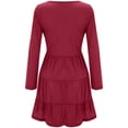 thumbnail image 5 of Long Sleeve Dress for Women V Neck Button Down Solid Color Ruffle Dress Casual Loose Comfy A Line Swing Mini Dresses, 5 of 5