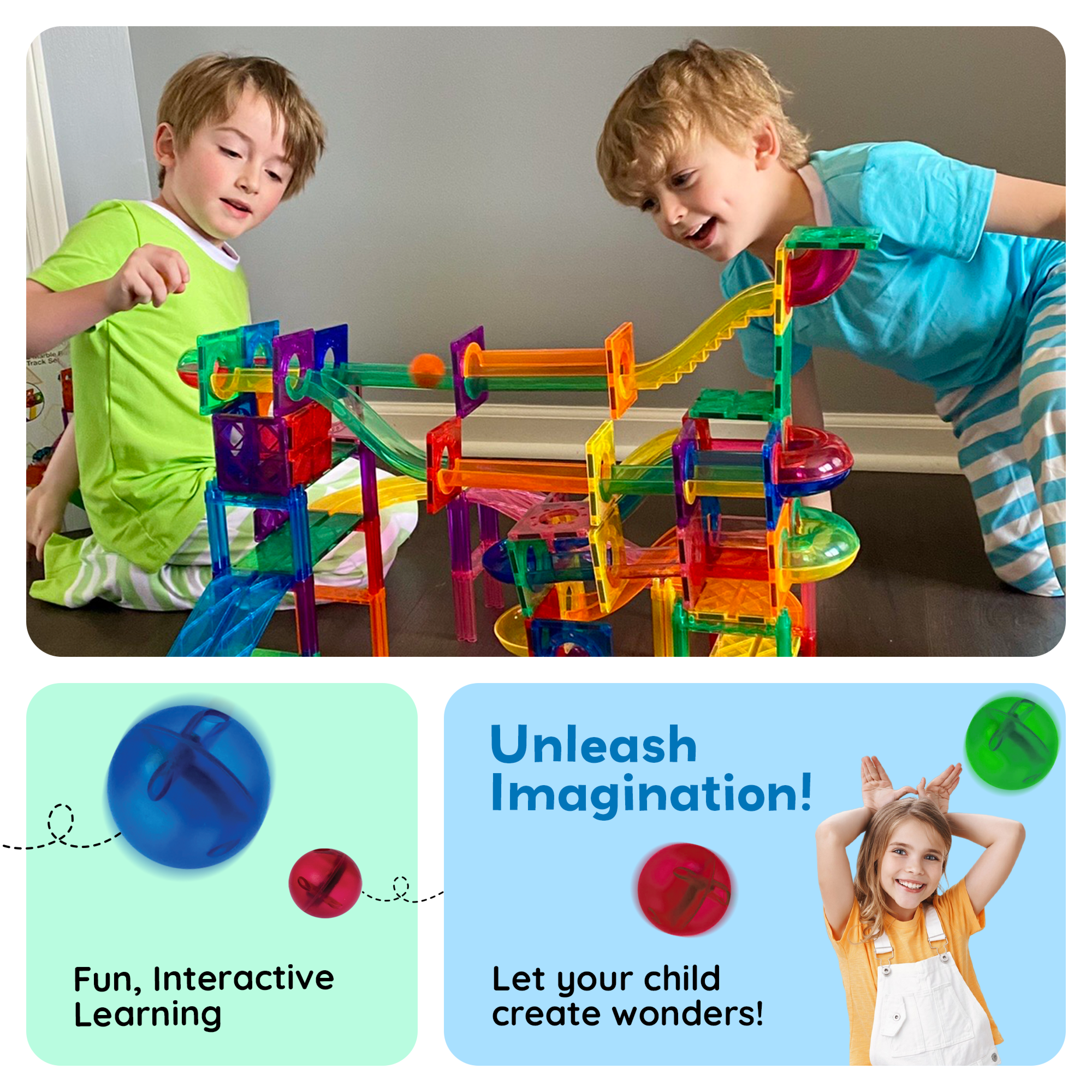 PicassoTiles Marble Run Magnetic Tiles for Kids – 70PCS STEM Educational Construction Building Blocks Race Track Toy Set