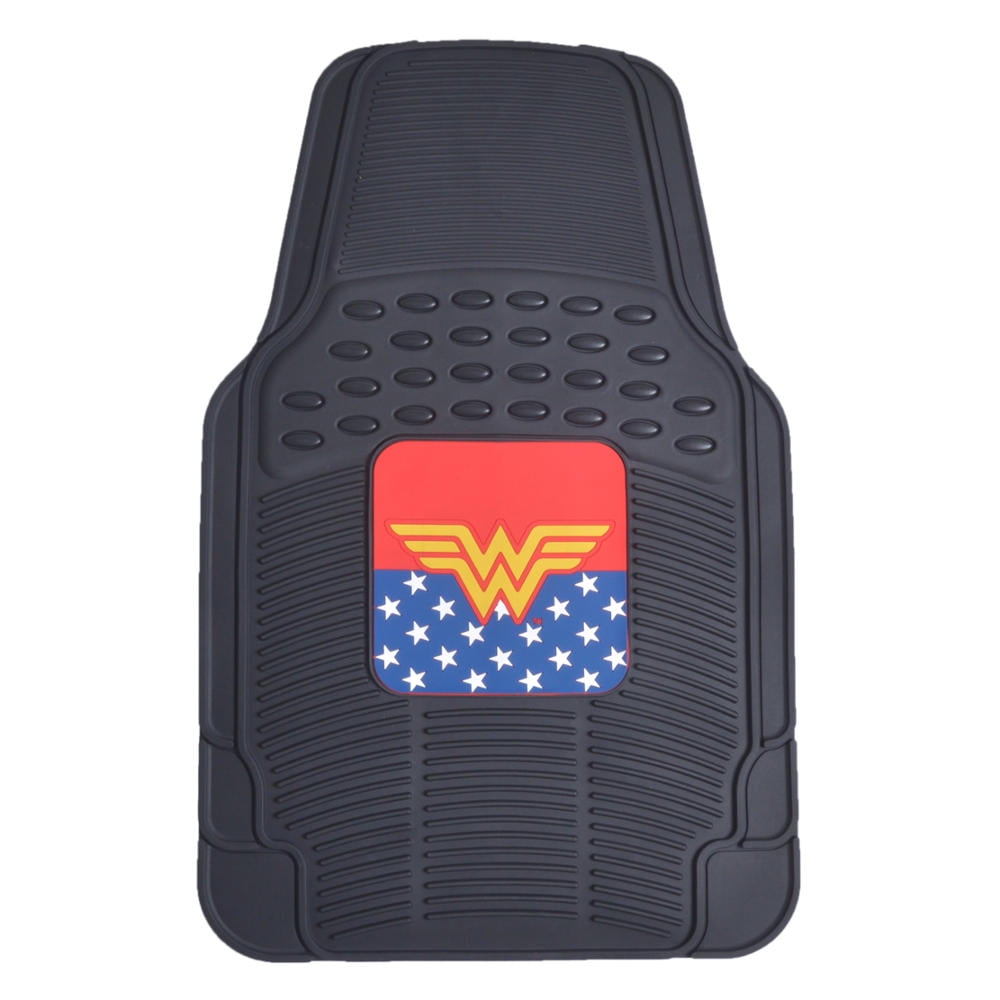 BDK Classic Wonder Woman Superhero Car Floor Mats, Officailly Licensed Warner Bros DC Comics, All Weather Interior Auto Protection, Heavy Duty Rubber Liners for Car Truck Van SUV