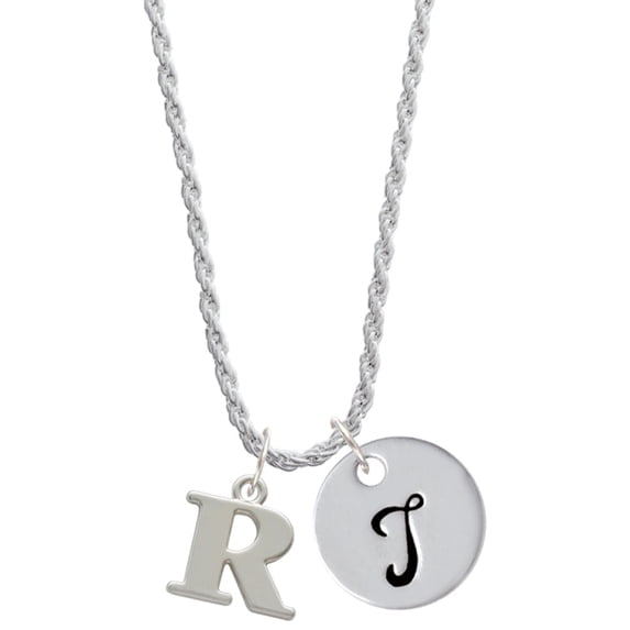 Delight Jewelry Silvertone Large Initial - R - Silvertone Script Initial Disc - T - Charm Necklace, 20"+3"