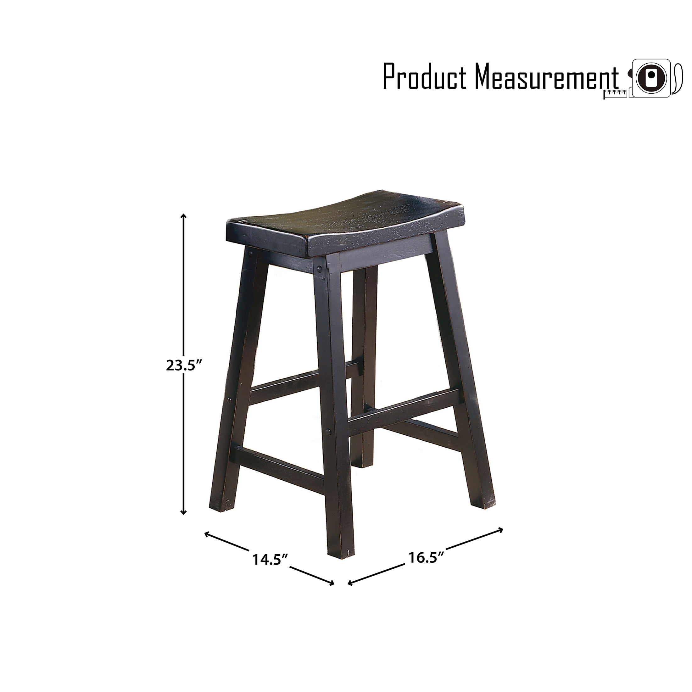 OakvillePark Gering Wooden Saddle Seat Counter Height Barstool (Set of 2), 24", Black