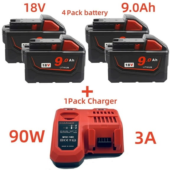 【NEW】M12-18C 1Pack and M18 4Pack 9000mAh 18V Replacement Battery with electric tools M-18 Battery Pack Compatible with 48-11-1890,48-11-1850, 48-11-1828, 48-11-1820,48-11-1815 Cordless Tools