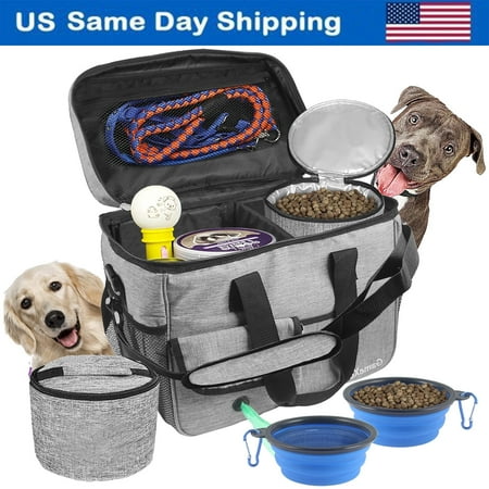 Dog Travel Bag  Weekend Pet Travel Set for Dog and Cat  Airline Approved Tote Organizer with Multi-Function Pockets (Gray)