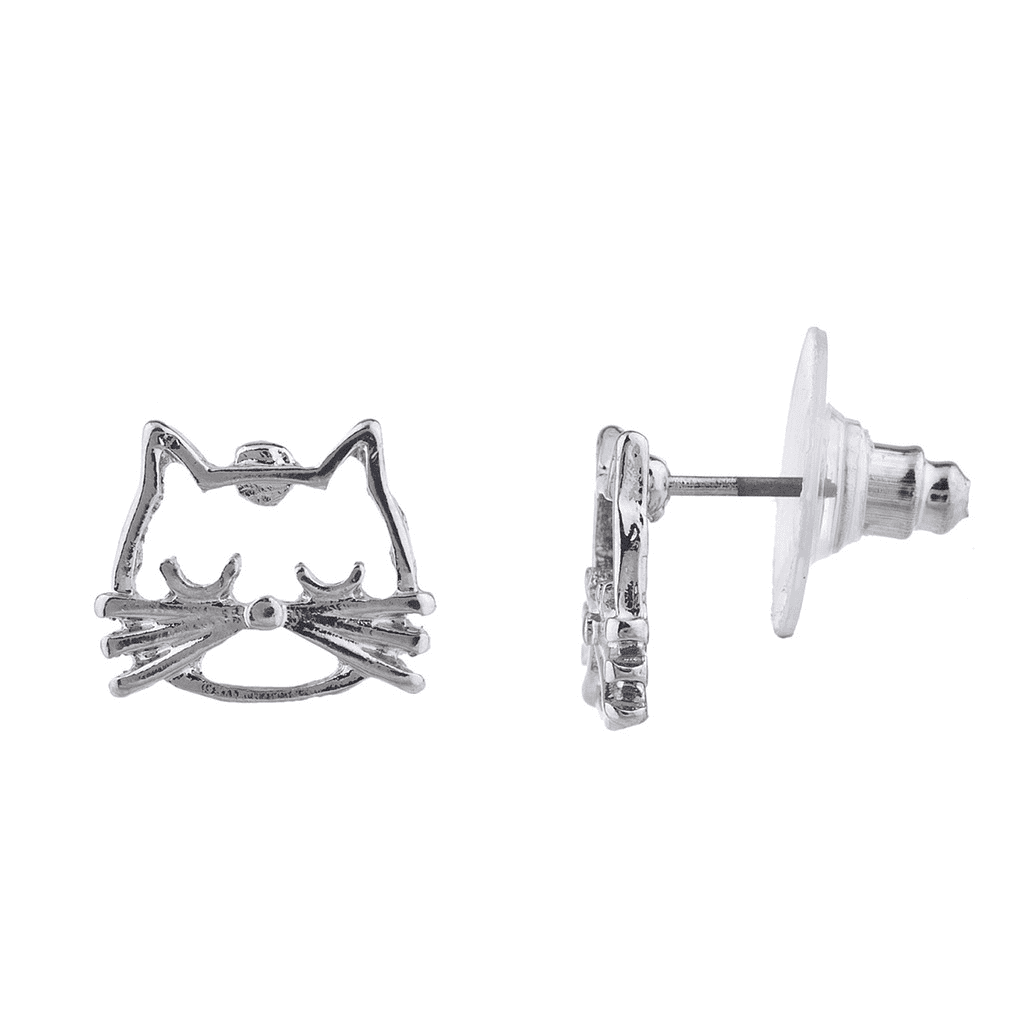 Lux Accessories Silver Tone Kitty Cat Whiskers Meow Feline Stud Post