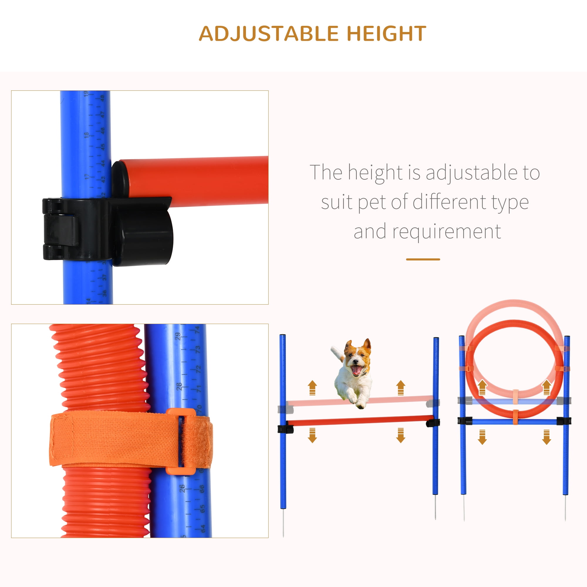 PawHut Dog Pet Agility Training Kit High Jump Weave Pole Ring Obedience Training Set Adjustable Equipment Portable D07 002