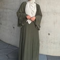 thumbnail image 4 of Xuewenshw Women Dubai Pullover Robe Chiffon Pleated Middle Solid Color Dress Lace Kimono Robe Long Lace Dress, 4 of 9