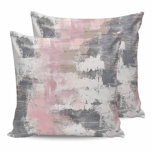 18x18 Pillow Covers Set of 2, Pink Grey Abstract Throw Pillow Covers Decorative Couch Cushion Case, Modern Minimalist Smear Art Microfiber Square Pillowcases for Bedroom Car Living Room