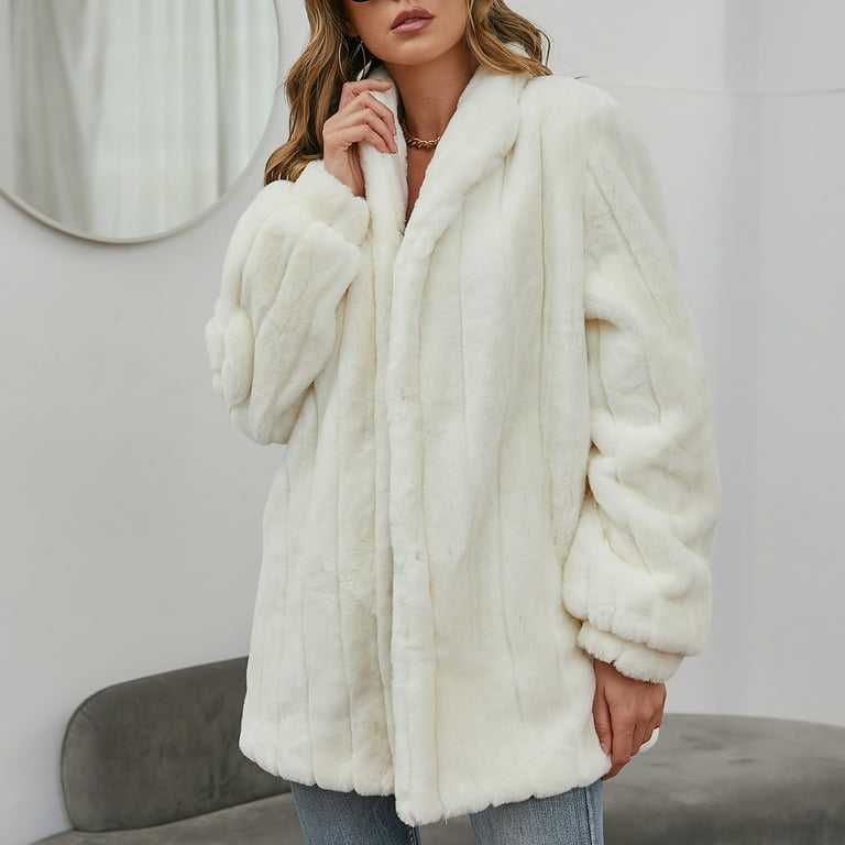 Women s Faux Fur Coats Long Sleeve Winter Warm Jacket Open Front Fluffy Solid Cardigan Evening Party Walmart