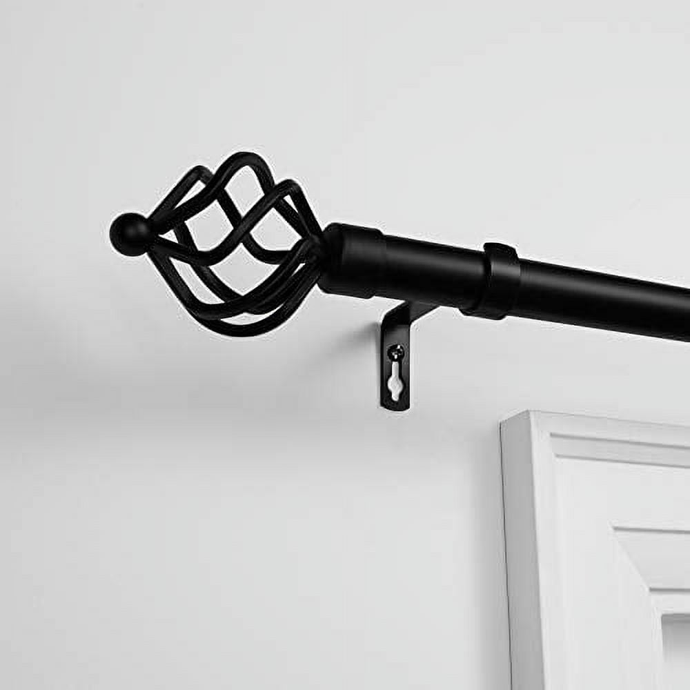 Exclusive Home Torch 1" Curtain Rod and Finial Set, Matte Black, Adjustable 36"-72"
