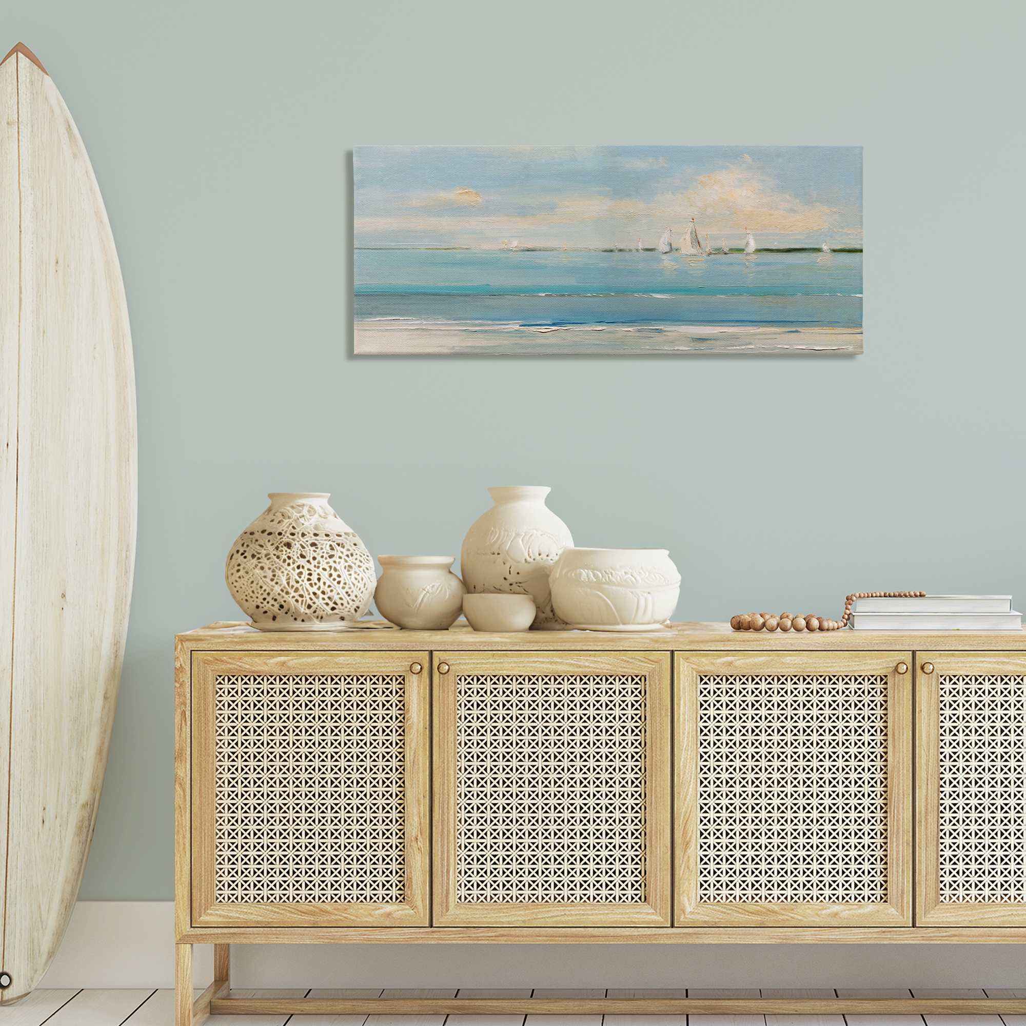 Stupell Industries Distant Painterly Sailboats Nautical & Beach Painting Wrapped Canvas Art Print Wall Art, 48 x 20