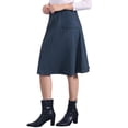 thumbnail image 4 of Falda midi A-line de ante sintético elástico para mujer Inspire Chic con bolsillos y cinturón, color azul oscuro, 4 of 6