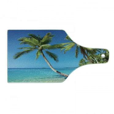 Ocean Cutting Board, Kood Island Thailand Journey Vacation Heaven Travel Destination in Asia, Tempered Glass Cutting and Serving Board, Wine Bottle Shape, Blue Green Pale Brown, by Ambesonne
