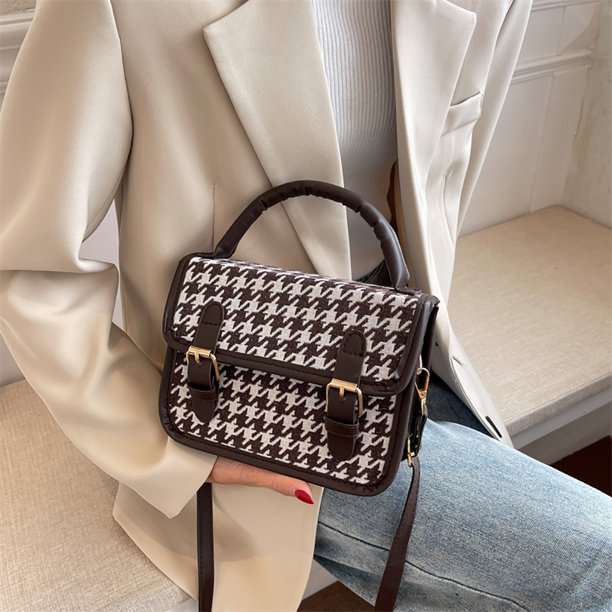 Bolso bandolera de pata de gallo de lana PU para mujer Bolso bandolera pequeño (café) Tmvgtek Para estrenar