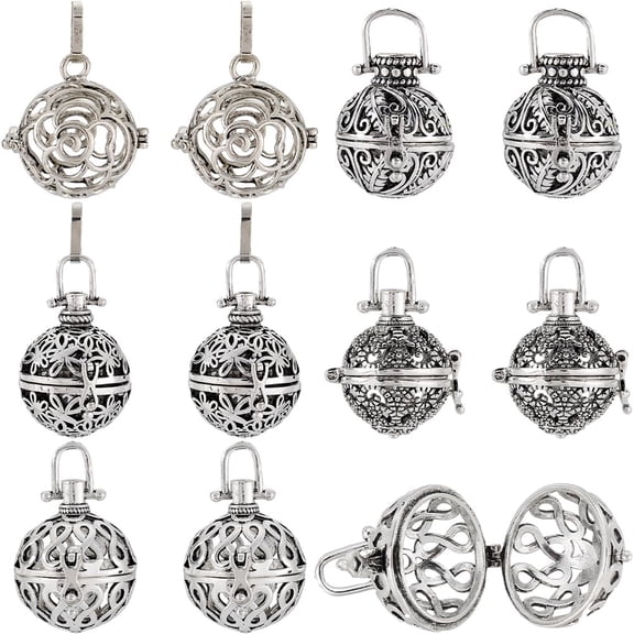 10Pcs Metal Holders Stone Holder Cage Pendants Locket Charms Chime Ball Pendant Diffuser Locket Pendants Stone Holder Necklace Cage Charms for Jewelry Making Charms DIY Necklaces