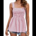 thumbnail image 1 of Camisetas Sin Mangas para Mujer, Blusas de Verano A con Fruncido, Cuello Cuadrado, Sin Mangas, Camisa Babydoll, Rosa, Talla M, 1 of 9