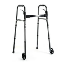 Naipo Compact Folding Walker for Seniors & Adults, Deluxe Lightweight Mobility Aids Walker with 5" Wheels and Trigger Release up to 300 lbs, Aluminium