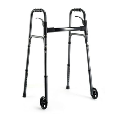 Naipo Compact Folding Walker for Seniors & Adults, Deluxe Lightweight Mobility Aids Walker with 5" Wheels and Trigger Release up to 300 lbs, Aluminium
