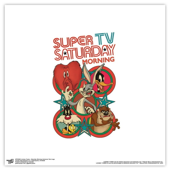 Gallery Pops Looney Tunes - Saturday Morning Cartoons Text Logo Wall Art, Unframed Version, 12" x 12"