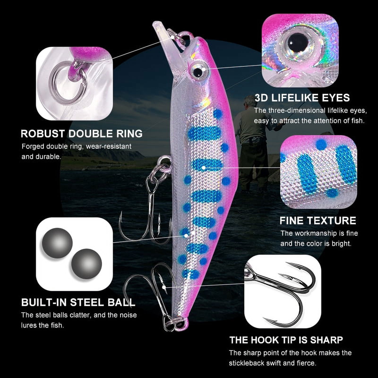 HENGJIA Fishing Lures, Jerkbait for Bass Fishing Minnow Lure Set Fishing Plugs Hard Baits Swimbaits Topwater Lures for Trout Bass Perch Fishing,30pcs
