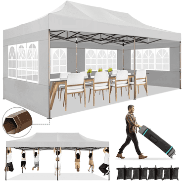 HOTEEL 10x20 Heavy Duty Canopy Tent with 6 Removable Sidewalls,Pop up Outdoor Commercial Party Wedding Tent with Roller Bag,Waterproof & UV 50+,White