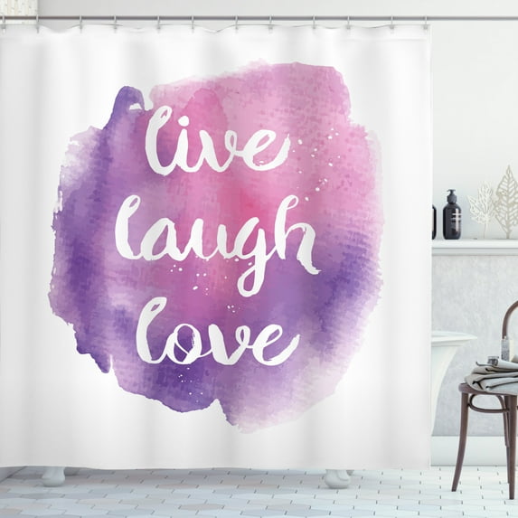 Ambesonne Live Laugh Love Shower Curtain, Wise Life Art, 69"Wx75"L, Purple White Pink