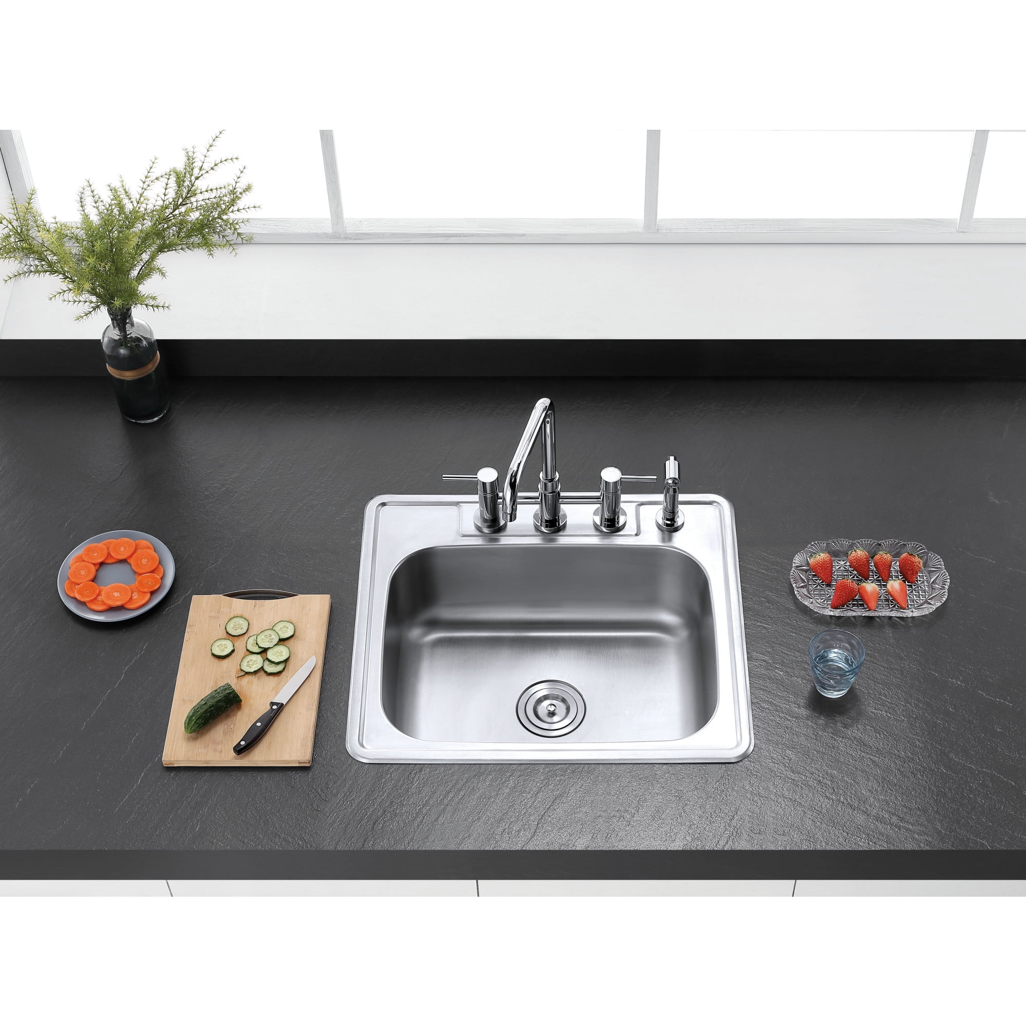 Gourmetier GKTS2522 Studio 25" Stainless Steel Self-Rimming Single Bowl Drop-In Kitchen Sink, Brushed