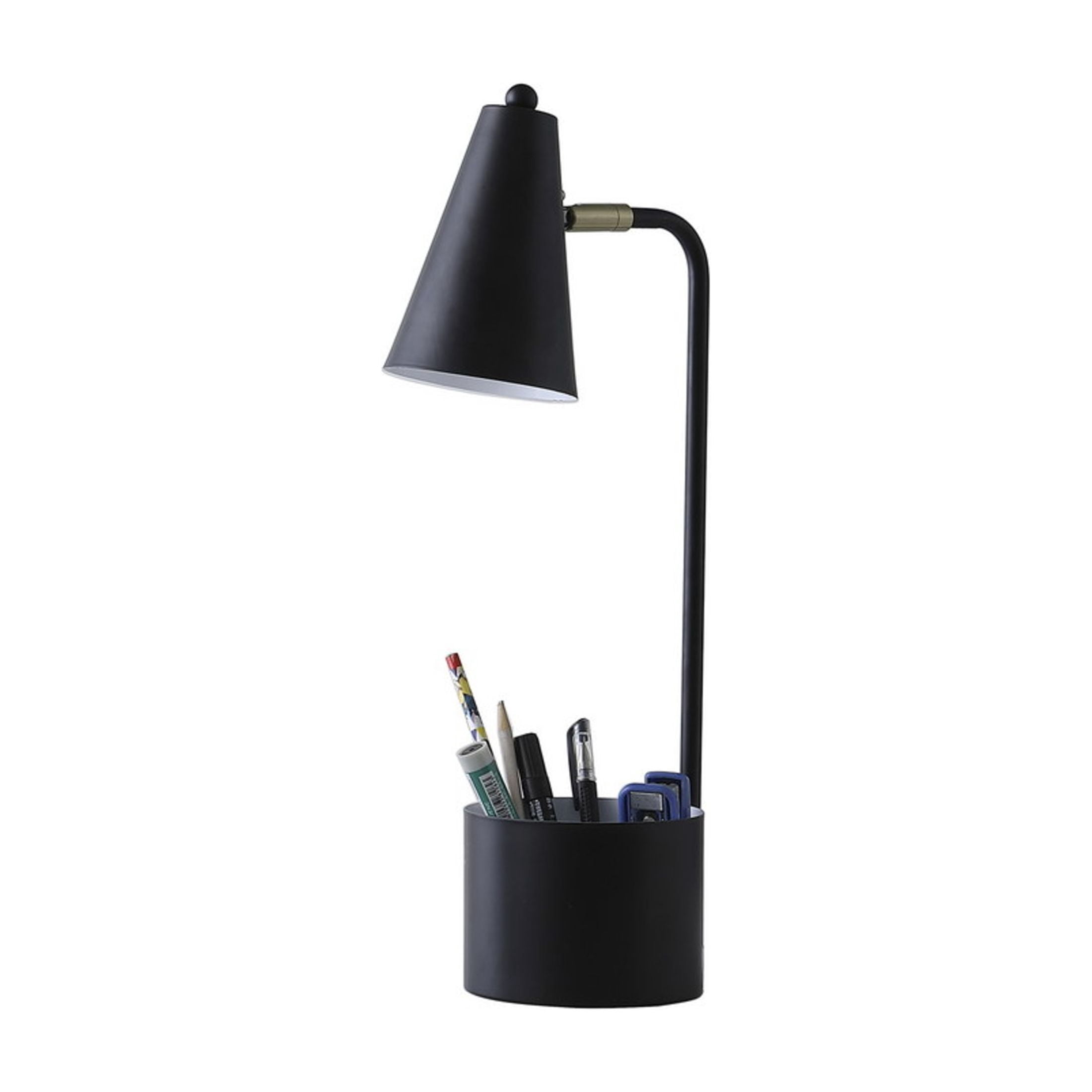Noble House 19.5" Student Task Desk Lamp, Modern Metal Base with Organizer, Cone Shade, E26 Socket, Black