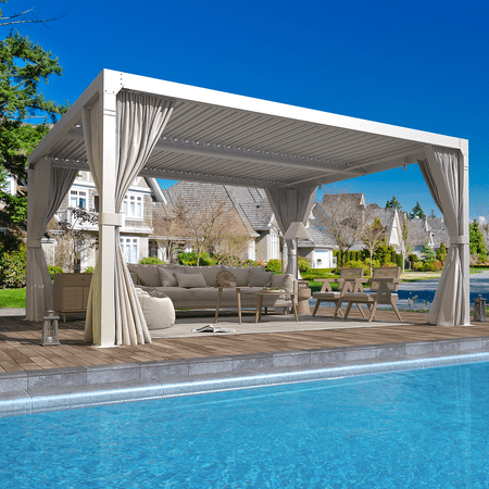 Hommow 10'×12' Louvered Pergola, Aluminum Gazebo with Adjustable Roof for Outdoor Deck Garden Patio