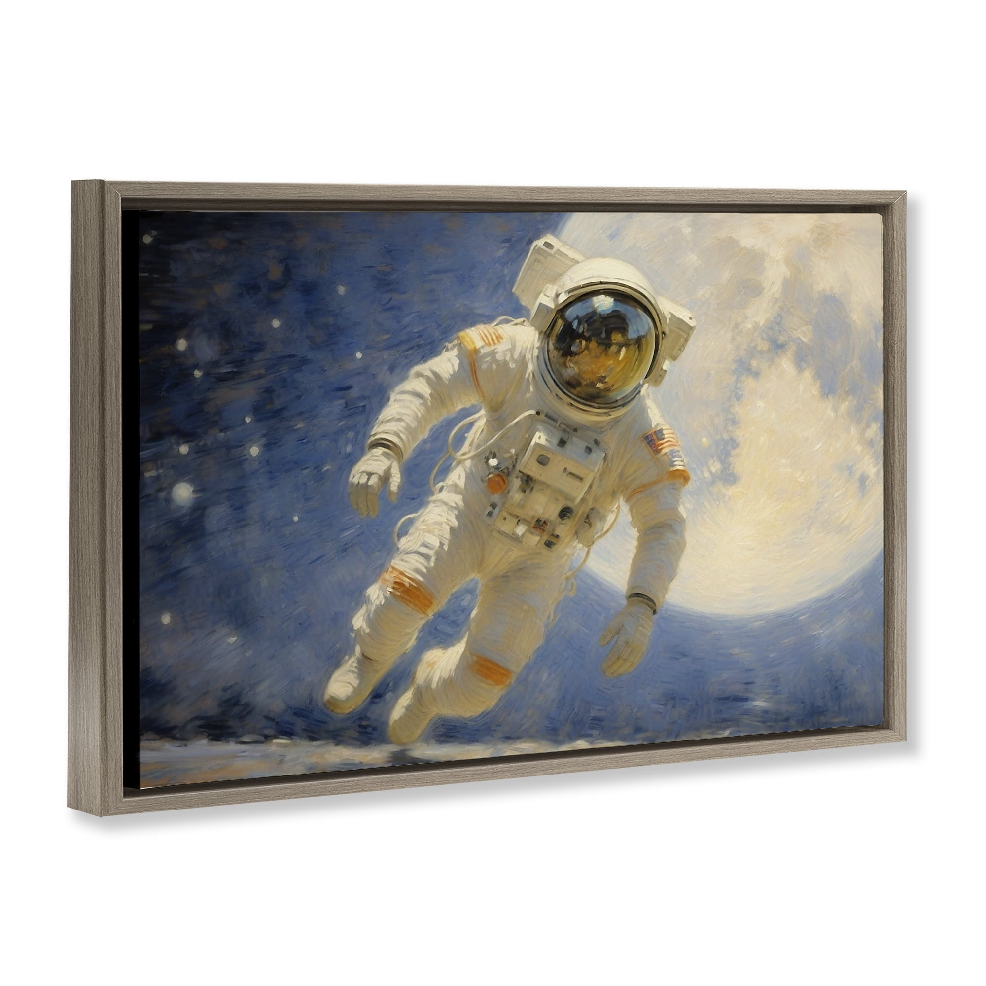 Astronaut in Vast Galaxy Brown Framed Floater Canvas Wall Art, design by Angie Hawke