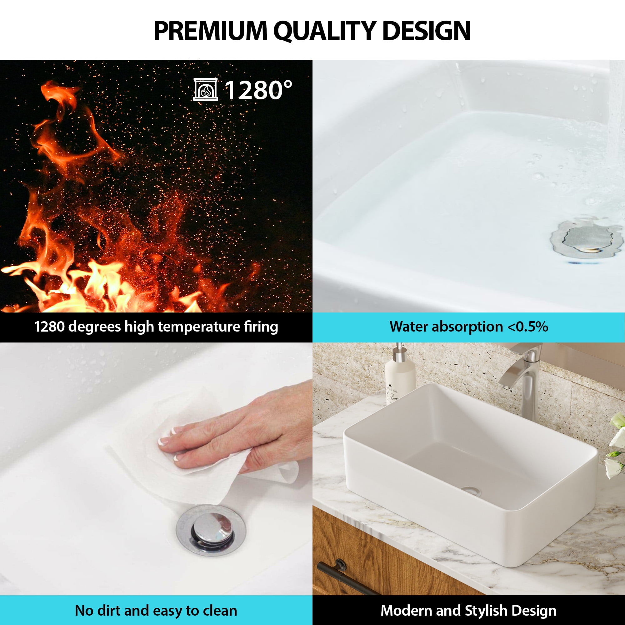 21"×14"×5.5" White Ceramic Rectangular Countertop Bathroom Sink