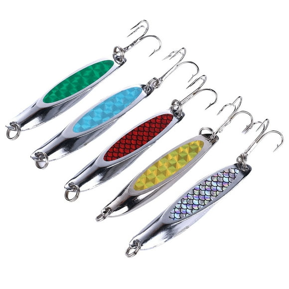 Fishing Spoon Lures Lot Salmon Bass Bluefish Casting Trolling Spoon Treble Hooks Metal Fishing Lure Baits(multicolor)(5pcs)