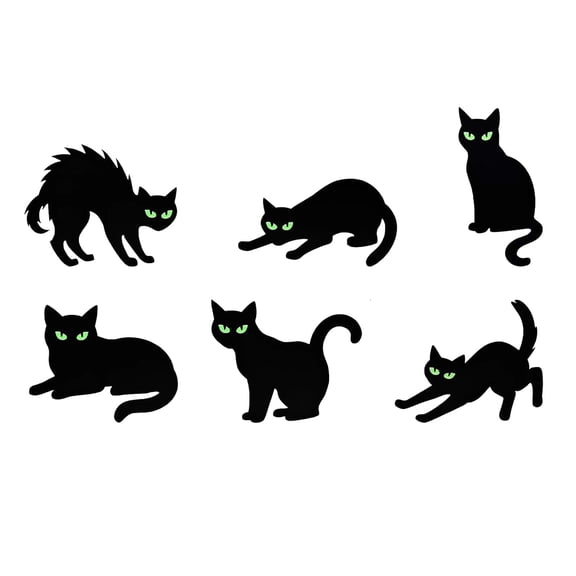 Halloween2D Black Cat Yard Stakes with Glow in The Dark Eyes, Spooky Outdoor Halloween Decorations for Front Porch and Lawn, Creepy Halloween Party Decor Set of 6
