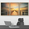thumbnail image 2 of wall26 - 3 Piece Framed Canvas Wall Art - Wooded Bridge in The Port Along Sunrise. - Modern Home Art Stretched and Framed Ready to Hang - 16"x24"x3 Natural, 2 of 5