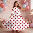 thumbnail image 6 of Little Girls Maxi Dress 4-14 Years Ruffle Half Sleeve Round Neck Floral Print Tiered Long Dress with Side Pockets Red A 11-12 Years, 6 of 7
