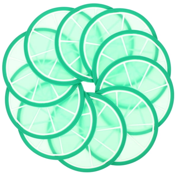OUNONA 10Pcs Fruit Pattern Silicone Coasters Green Heat Resistant Cup Mats for Home and Cafe