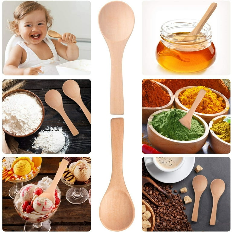 SAWI Beechwood Wooden Small Spoons for Spices, Soup, Cosmetics and Food,  Size - 3, 4, 5, 6, 7 In.